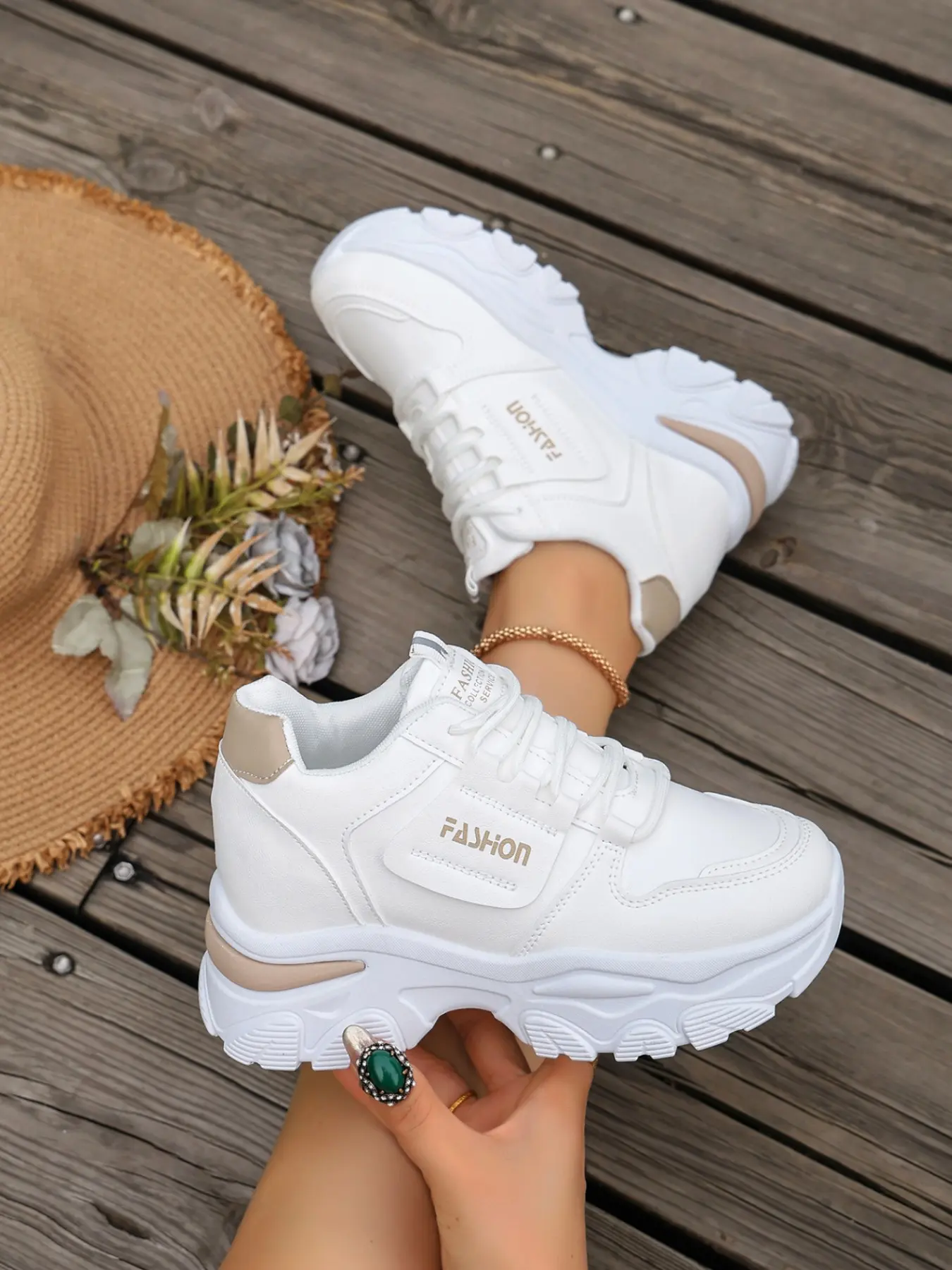 Women's Heart Hollow Out Dad Shoes, Waterproof PU Leather, Anti-Slip Shock Absorption, Casual All-Season Sneakers for Daily Wear