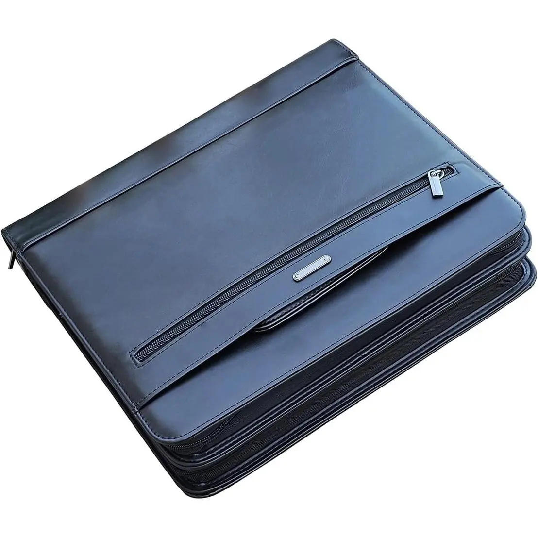 14" Laptop Briefcase, Vegan Leather Portfolio with Zipper Compartments x 2, A4 Papers Holder Padfolio Organizer