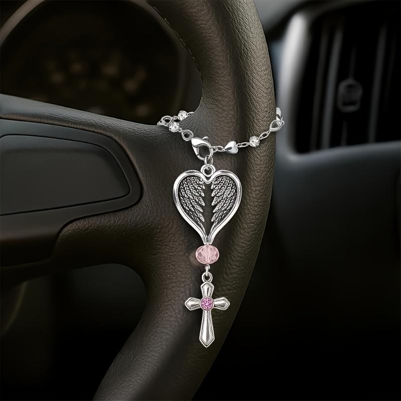 Heart Wings Pendant Angel Keychain, Car Rearview Mirror Ornament, Steering Wheel Chain Decor, New Year Gift, Valentine's Day Present