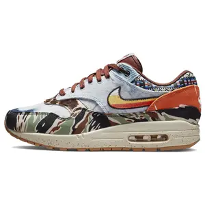 Nike Air Max 1 Retro Canvas Denim Breathable Low-Top Running Sneakers for Men and Women in Navy Black Green Tiger Camo Verifiable, with credentials and supporting global authentication