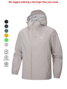 men's solid zip up hooded jacket, casual windproof waterproof pocket sports jacket for hiking cycling camping climbing, activewear, men's outerwear for outdoor activities, outdoor zipper jacket, casual athletic jacket, lightweight sports jacket