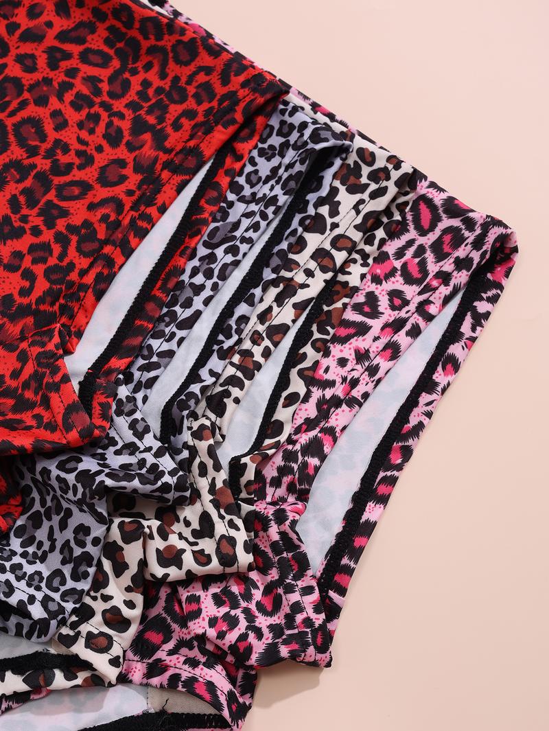 Women's Leopard Print Lace Patchwork Thong Panties, 4 Pack Comfortable Underwear Set, Stylish and Breathable Lingerie for Daily Wear, Fashion Comfy Underwear