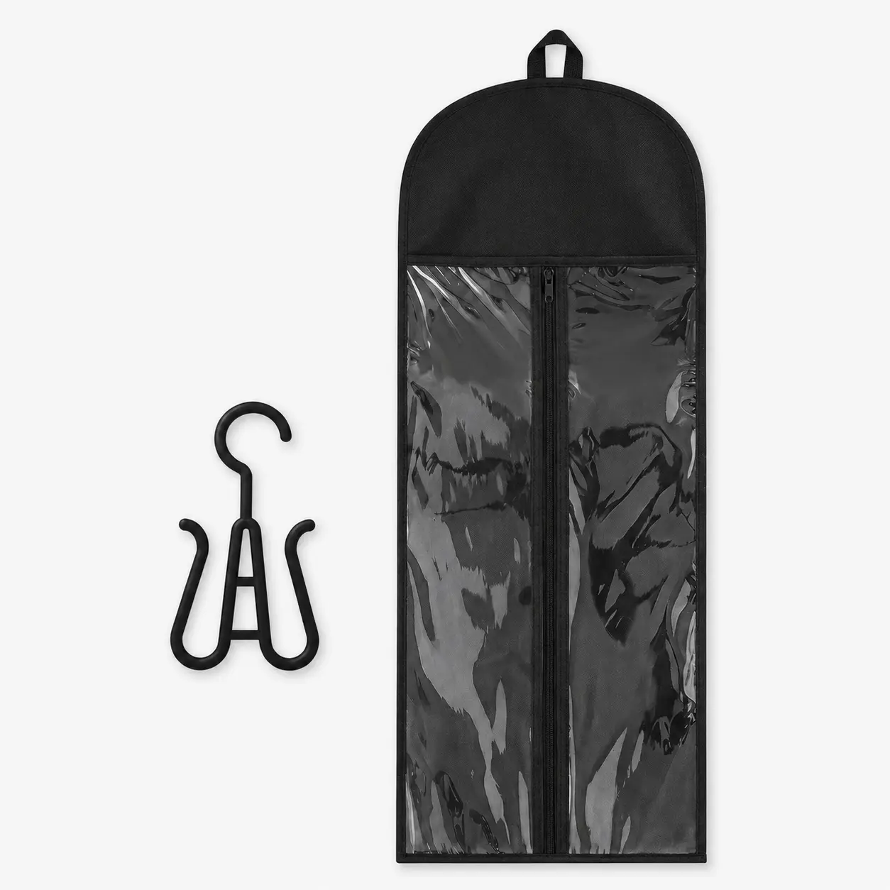 5-Pack Black Wig Storage Bags with Hangers, Breathable Long Wig and Hair Extension Organizers with Clear Viewing Windows for Closet, Salon and Travel