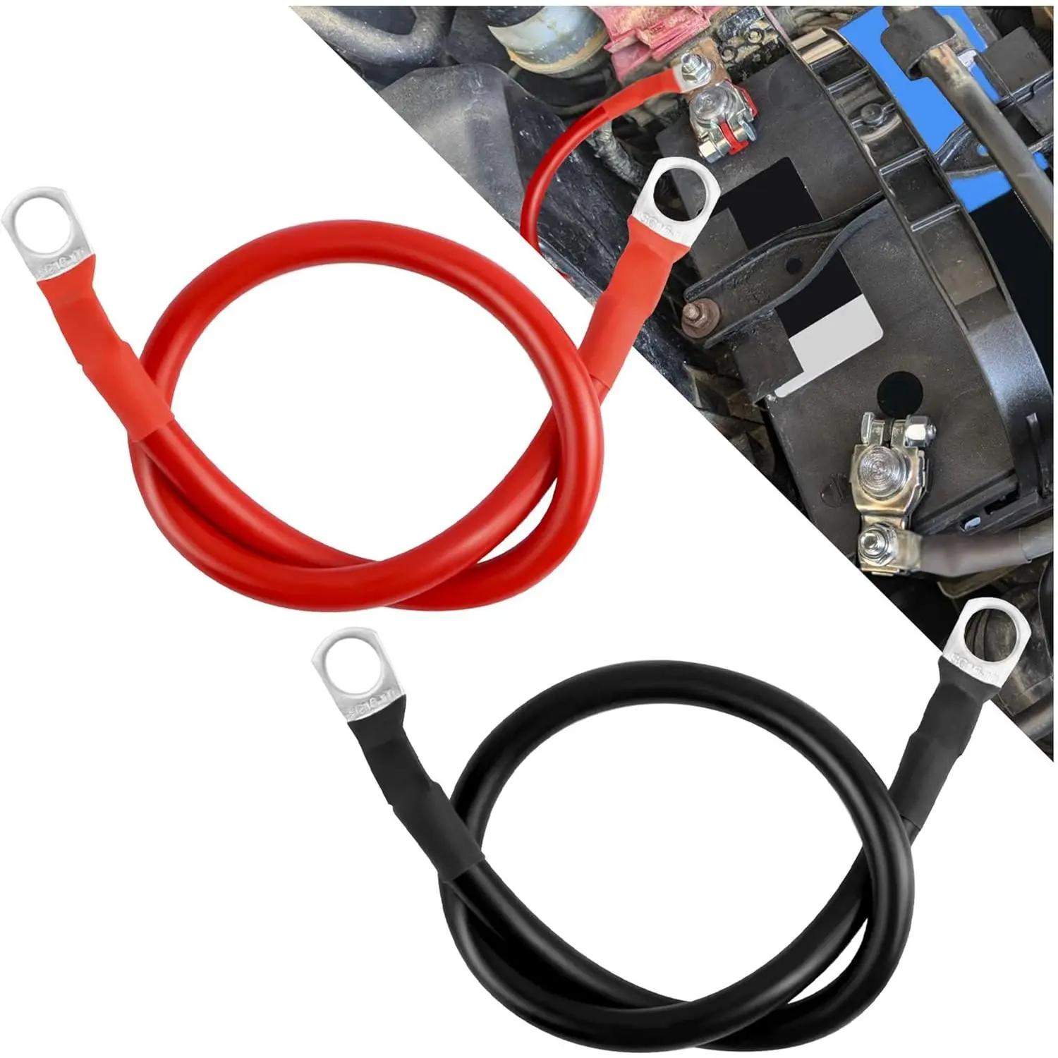 6AWG Battery Cables with Terminals 2PCS Battery Wire Set Black Red for Electricity Supply with 3/8 inch Connector Universal Car Inverter Cables Fit Vehicles Marines RVs