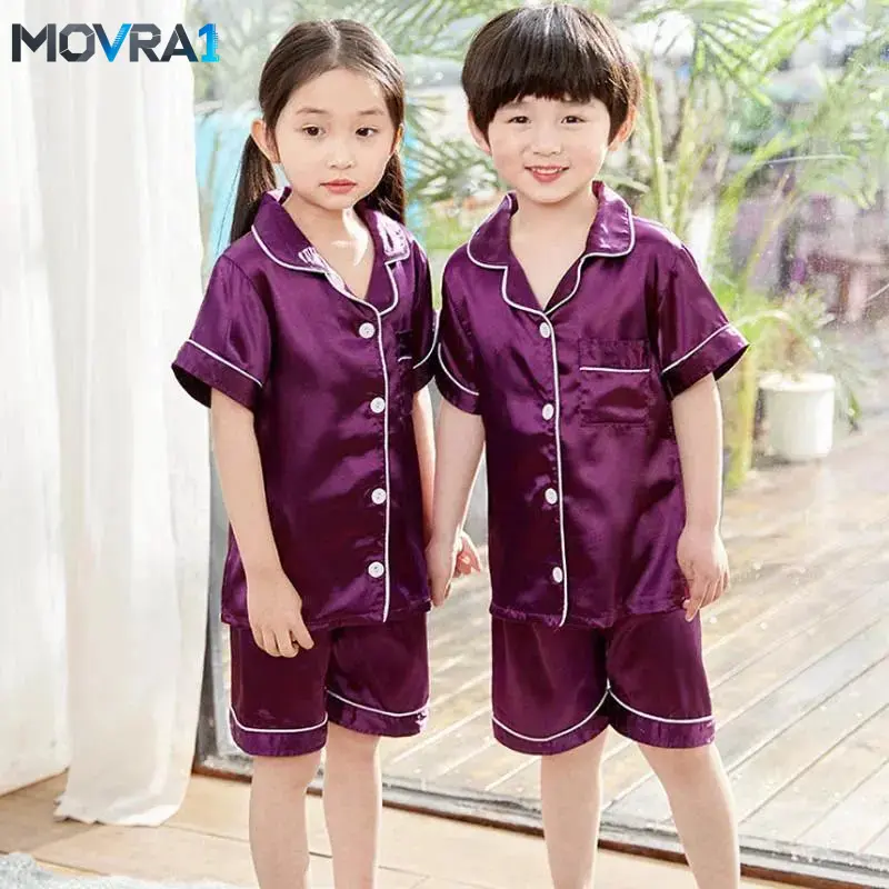 MOVRA1 Boys' 2-Piece Satin Pajama Set - 3-14 Years, Pajama Pants + Top/Shorts, Casual Wear, Prop 65 Safe Kids' Sleepwear