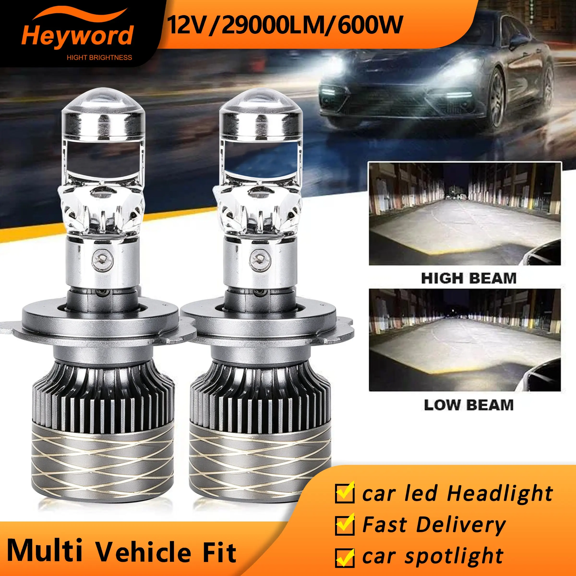 Heyword 2 Pcs 200w LED Mini Lens Headlights, canbus H7 H4 H11 H8 9005 9006 Hb3 Hb4, 6000k Automotive Motorcycle Fog Lights