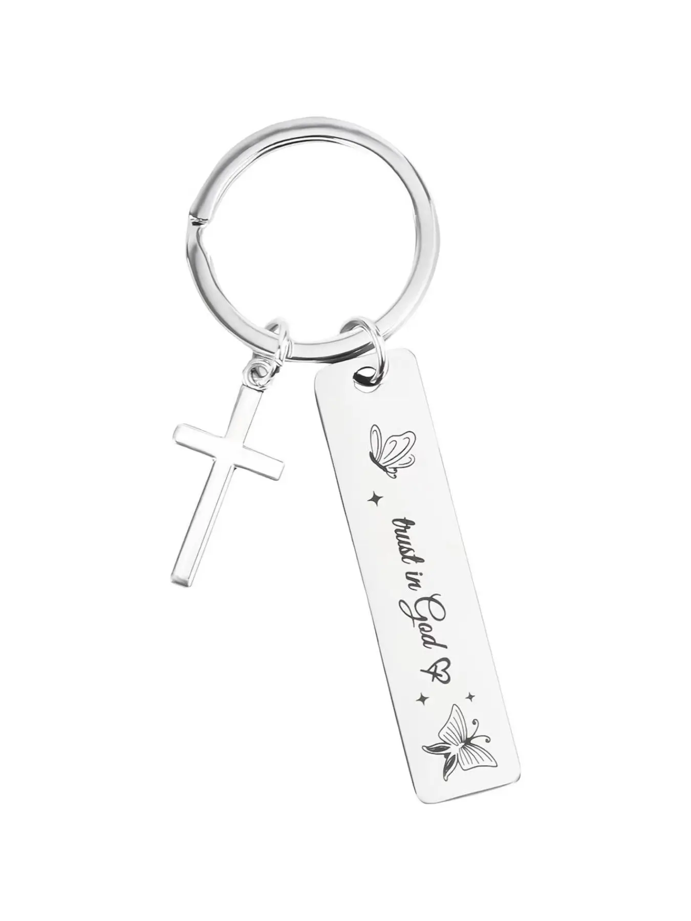 1Pc, Christian Bible Verse Keychain, Key Accessories, Stainless Steel 'trust God' Key Ring with Cross Pendant, Inspirational Gift for Men and Women