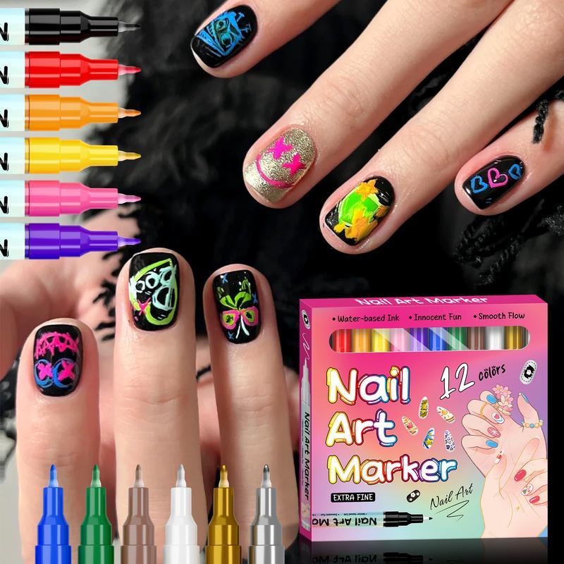 【Valentine's Day】12 Color 3D Nail Art Pens Set 0.5MM Precision Tips for Detailed Dotting & Painting DIY Manicure Tools Non-Toxic Materials for Safe Nail Art
