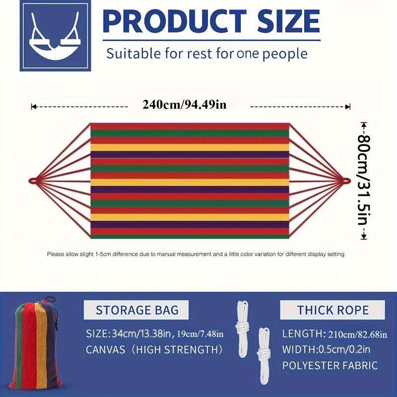 1 piece of 330-pound load-bearing anti-overturning color fabric hammock-with tree-friendly straps and portable storage bag, durable polyester material, essential for outdoor camping, indoor leisure, colorful design, weather-resistant fabric