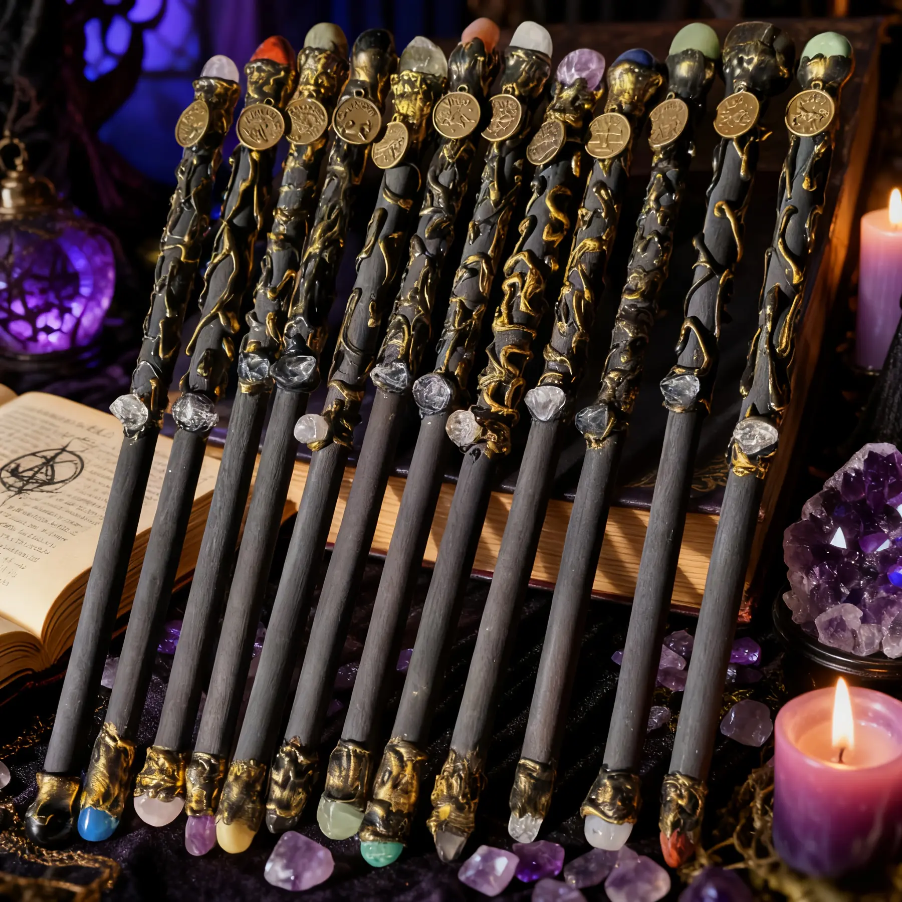 One exclusive crystal magic wand for the twelve zodiac signs, crystal fairy wand, pink crystal, obsidian, suitable for witches, magic enthusiasts, Halloween, role-playing, and stage performances - elegant wand, home decoration, holiday gifts