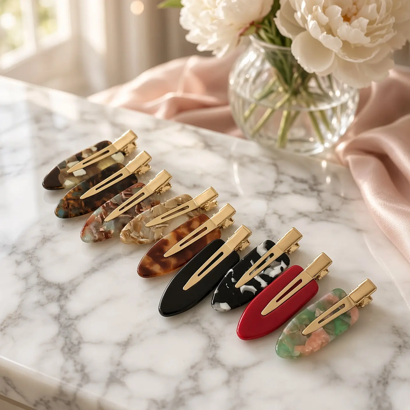 Women's 9-Pack Acetate No-Crease Hair Clips, Non-Marking Side Bang Barrettes for Makeup, Stylish Daily Hair Accessories