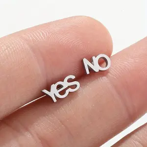2pcs/pair Men's Alphanumeric Stainless Steel Asymmetric Earrings "YES NO" Unisex Simple Temperament Earrings