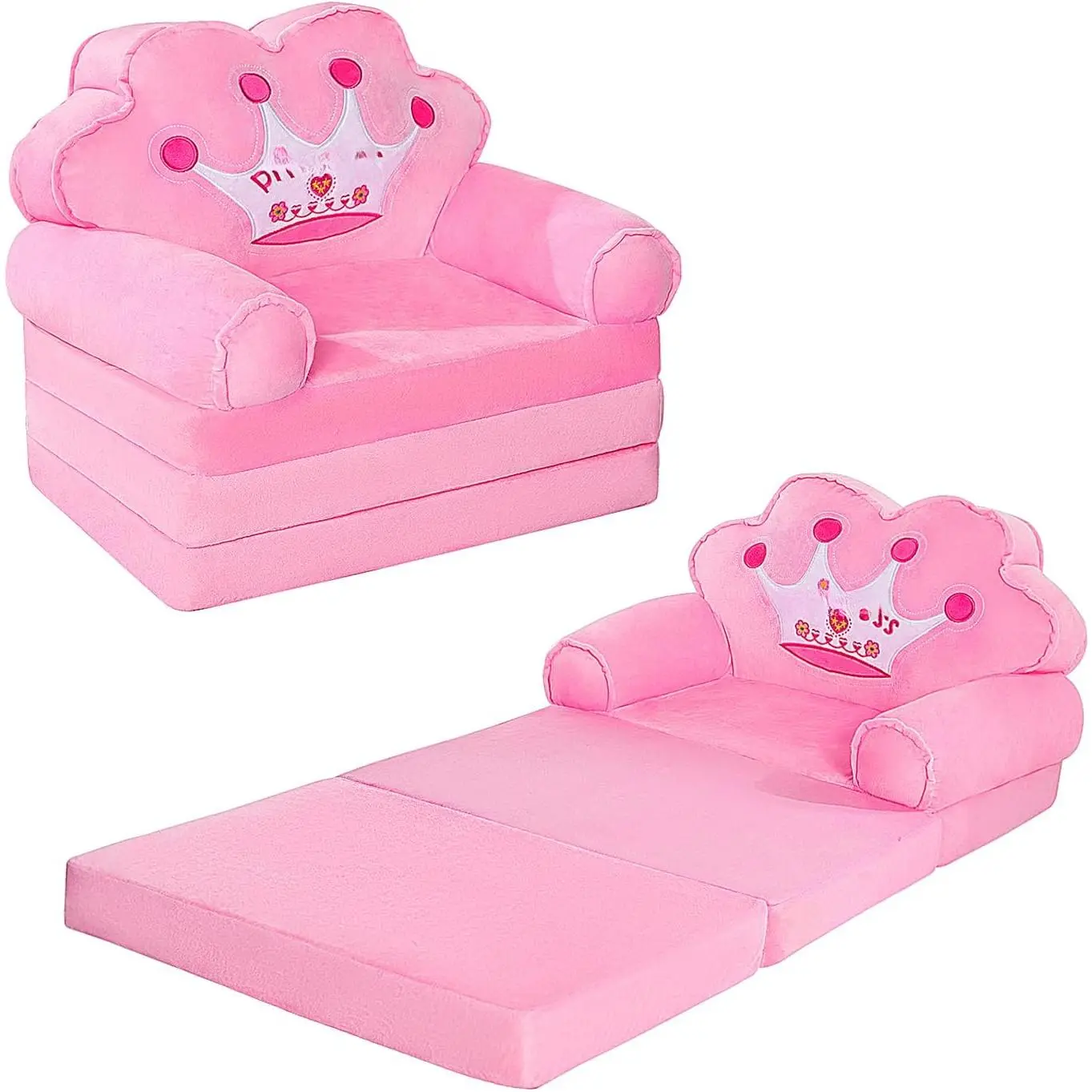 Kids Couch Fold Out, Foldable Princess Chair  Toddlers 1-3, Kids Furniture  Playroom, Gift  Birthday Christmas and Halloween, Pink