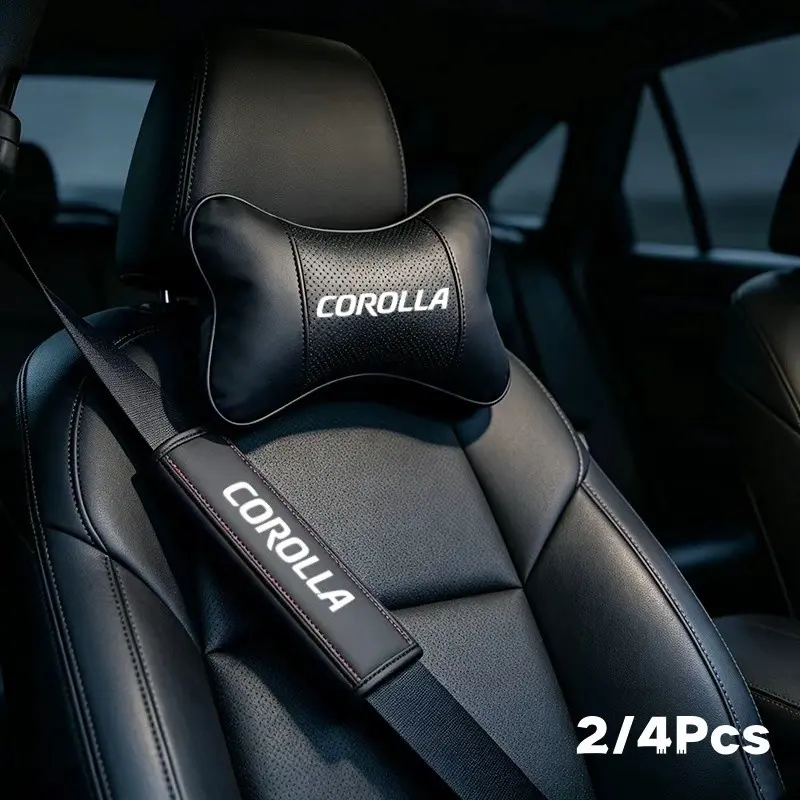 2/4pcs PU Leather Car Headrest Cushion, Neck Pillow Seat Cover, Seat Belt Shoulder Pads, for Toyota Corolla, Car Interior Accessories