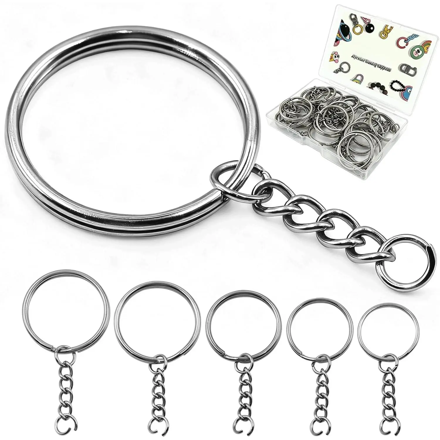 Stainless Steel Key Rings with Chain, 25 Pack 1"  Making Supplies