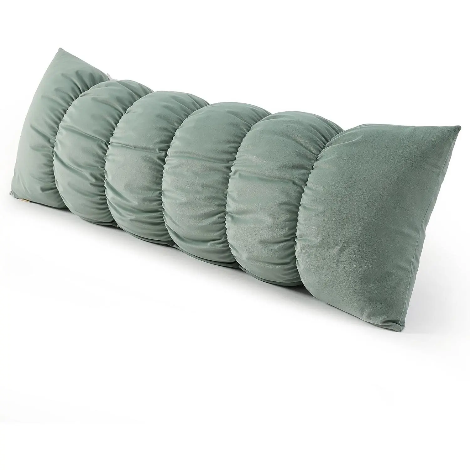 Pat. Pend. Side Sleeper Body Pillow - 47x15.7" Long Indoor Furniture Pillow with Segmented Design, Soft Velvet Washable Pillowcase (Green)