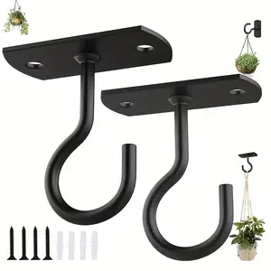 2 Pack Ceiling Hooks, Easy Install Wall Mount Hanging Brackets, Modern Durable, Ideal for Plants, Bird Feeders, Ornaments, Lamps, Lanterns, Wind Chimes