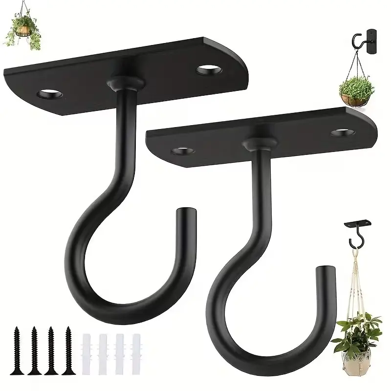2 Pack Ceiling Hooks, Easy Install Wall Mount Hanging Brackets, Modern Durable, Ideal for Plants, Bird Feeders, Ornaments, Lamps, Lanterns, Wind Chimes