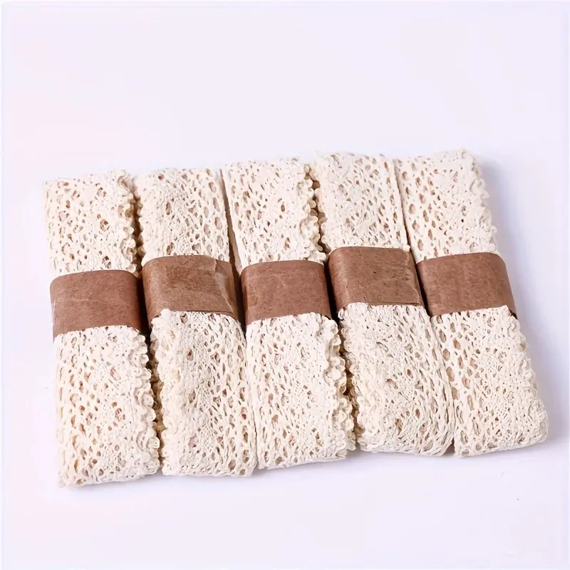 5pcs Cotton Lace Ribbon, Vintage Style Decor, Ideal for DIY Crafts, Scrapbooks, Wedding Decorations, Simple and Practical
