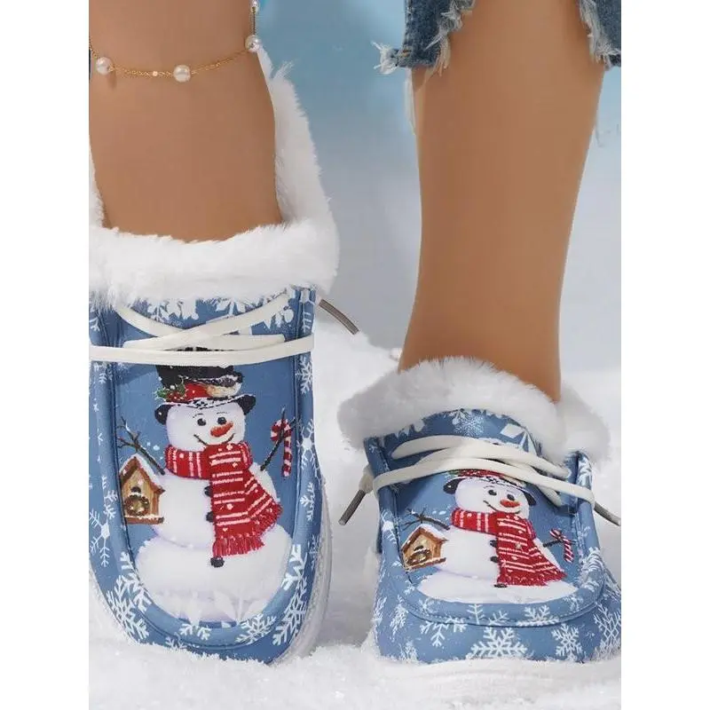 Women's Denim Christmas Cartoon Pattern Loafers, Casual Fashion Shoes for Daily Wear & Office Use, Durable Design