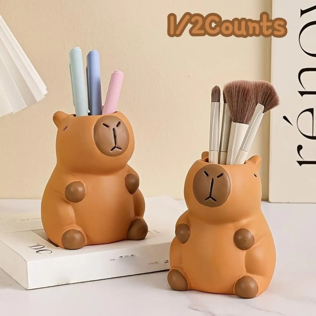 1/2 Counts Capybara Pen Holder - Cute Desk Organizer for Makeup Brushes & Stationery, Cute Desk Accessories, Cute Desktop Accessories, Desk Supplies, Penholder