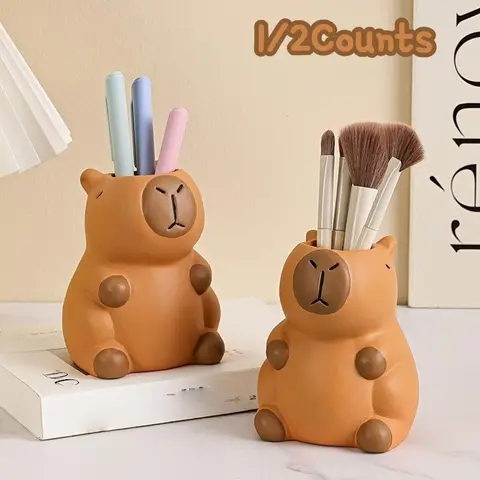 1/2 Counts Capybara Pen Holder - Cute Desk Organizer for Makeup Brushes & Stationery, Cute Desk Accessories, Cute Desktop Accessories, Desk Supplies, Penholder