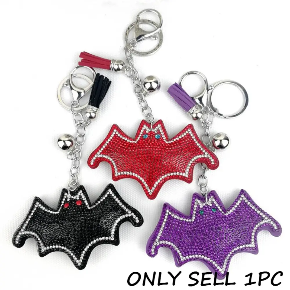 1PC Rhinestone Bat Keychain Gothic Halloween Fashion Accessory for Women Girls Students, Sparkly Crystal Bat Bag Charm with Tassel Bell, Multiple Colors Backpack Pendant for Campus Season Daily Wear School Party Holiday Gift Gothic Theme Decor Ornament