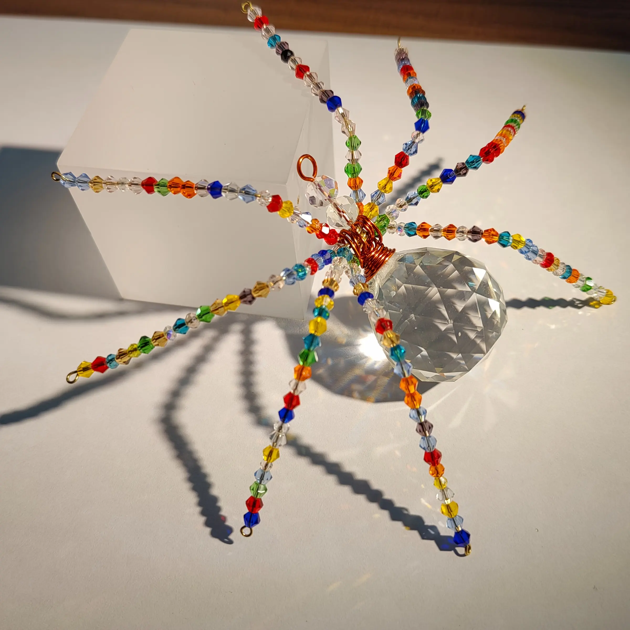 Witch-Style Crystal Spider Suncatcher, Hand-Strung Beaded Spider Dreamcatcher, Prism Rainbow Window Decor, Spring-Summer Halloween Ornament