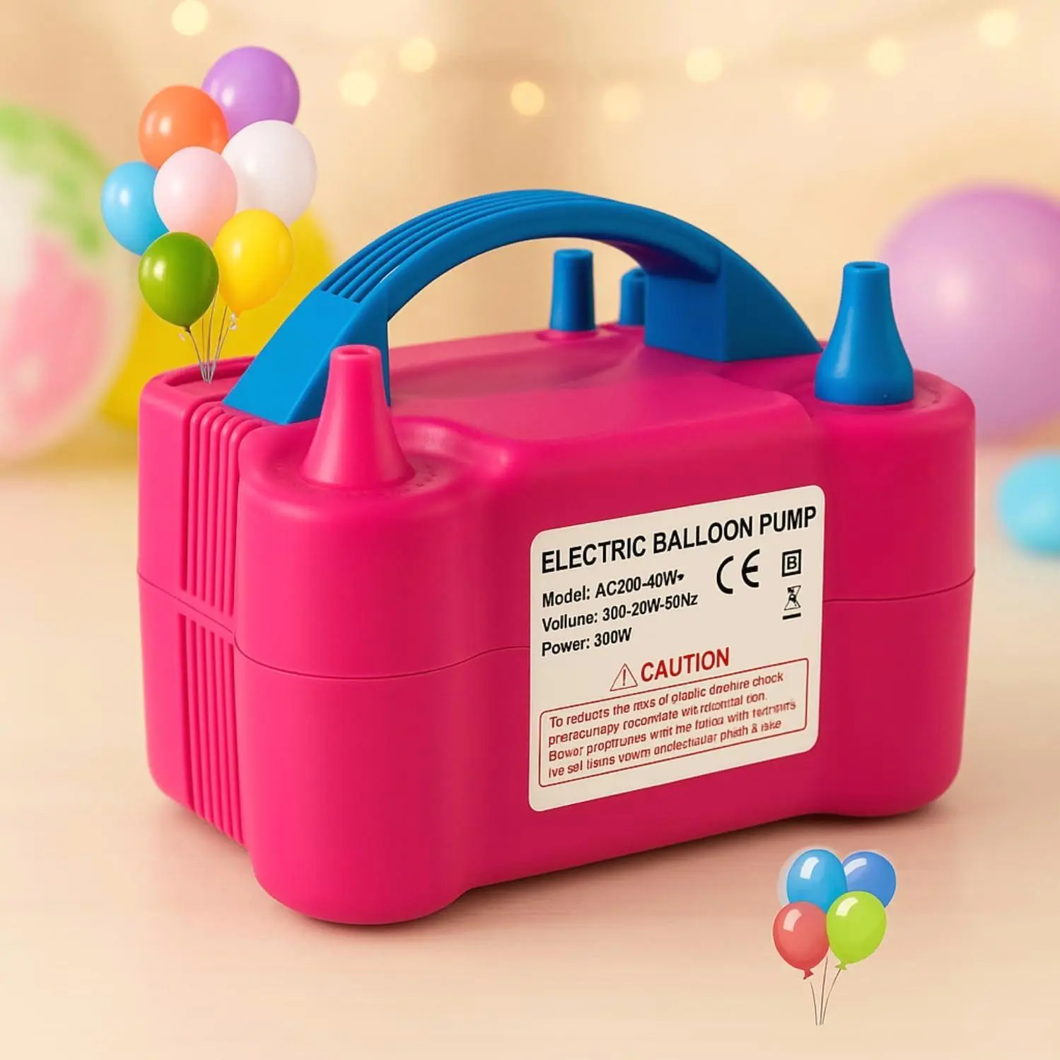 Electric Balloon Pump -110V Plug (no Battery/emergency Power Required), 600W High-power Balloon Inflator, Equipped with Dual Nozzle System, Fast Inflation Suitable for Party Balloons, Rose Red Balloon Inflator