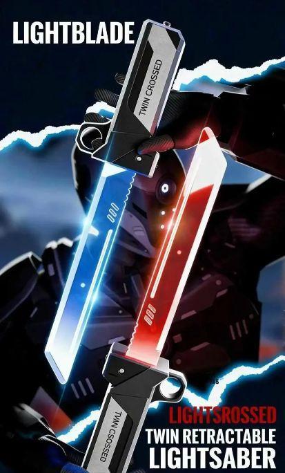 Retractable Double-Blade Light-Up Saber - Unsharpened Plastic Cosplay Prop, Cool Roleplay Toy, Playable Collectible Model, Perfect Christmas Gift
