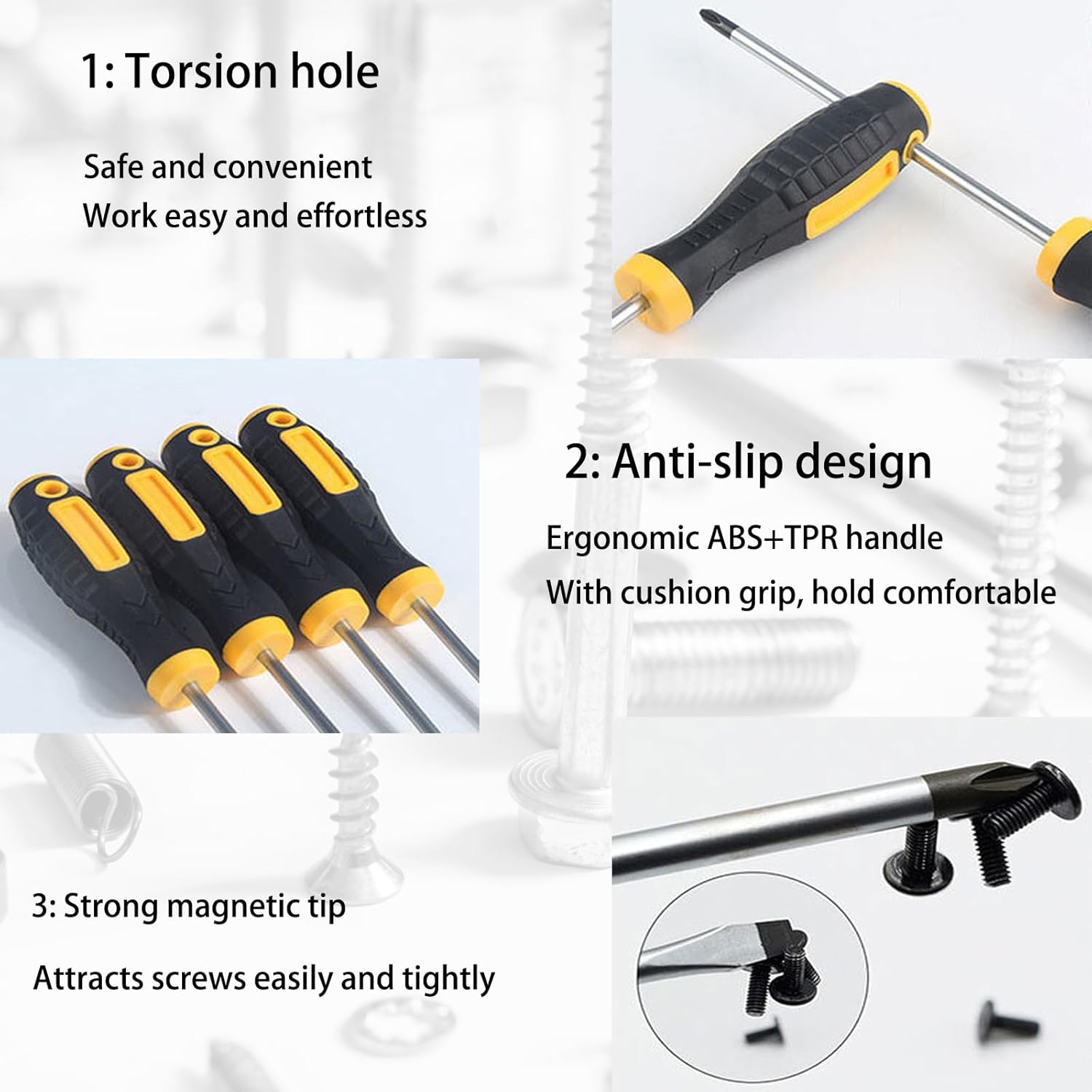 4 Inch  Set Phillips and Slotted, 2 Pack  Screwdrivers Set Flat     Cushion-Grip Handles Non-Slip Screwdrivers