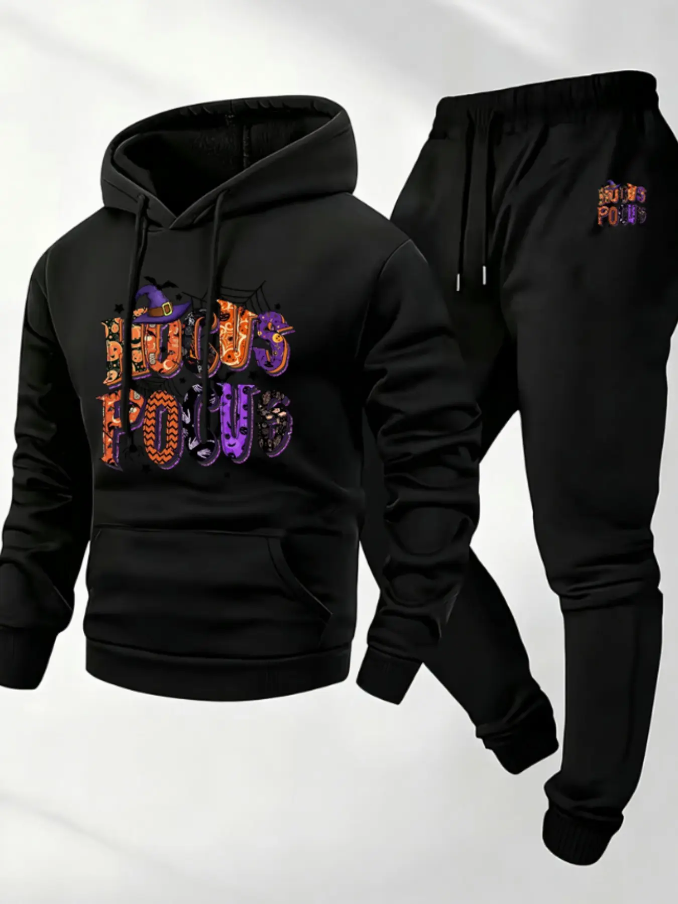 Men's Pumpkin Graffiti Print Workwear Sweatshirt Set, Loose Fit Halloween, Casual Long Sleeve, Fall & Winter Fashion