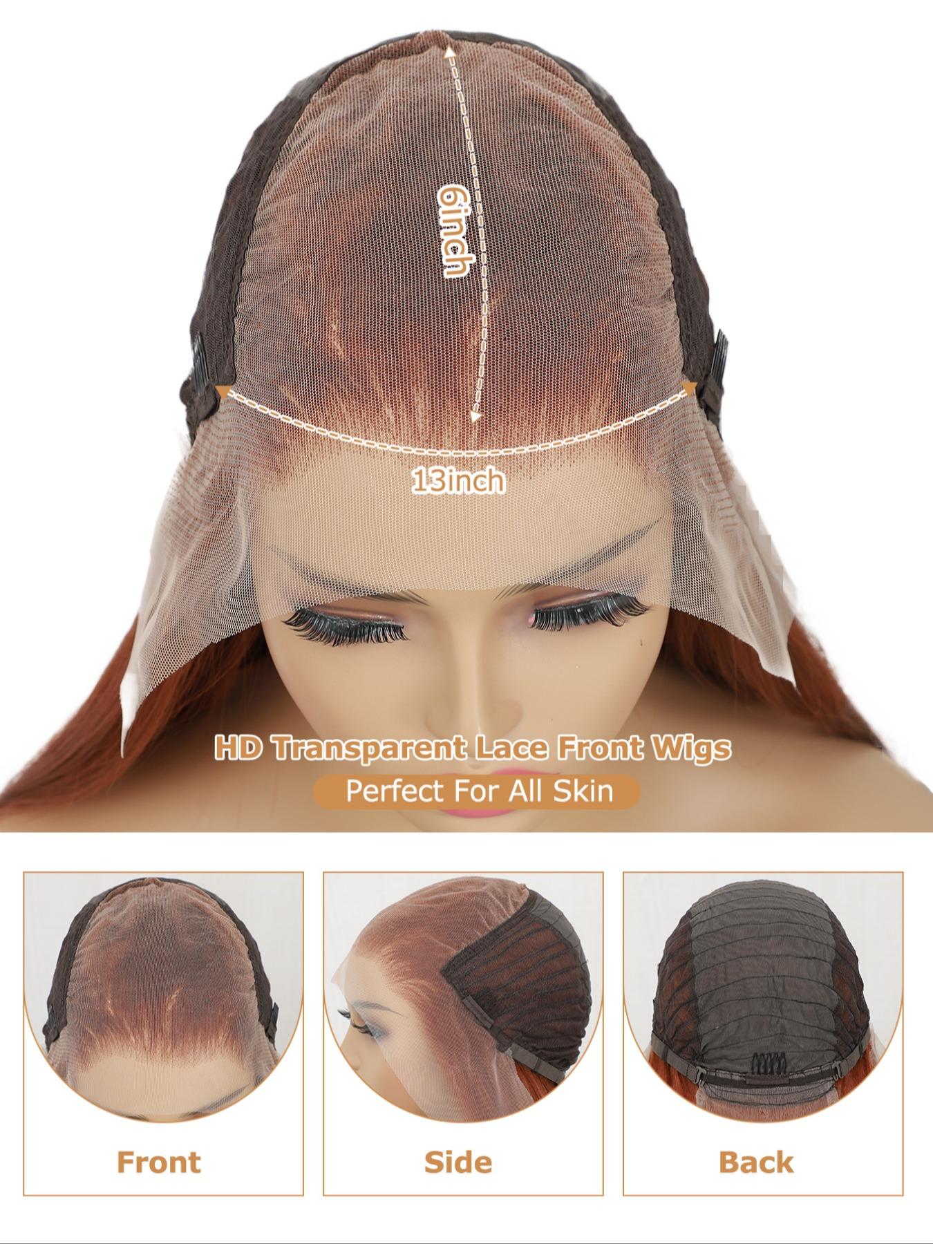 24 Inch Burgundy/Ginger Long Body Wavy Wigs for Women, Gorgeous Fluffy Natural Looking Wigs without Bangs, Synthetic Heat Resistant HD Lace Front Wigs for Party, Daily Use