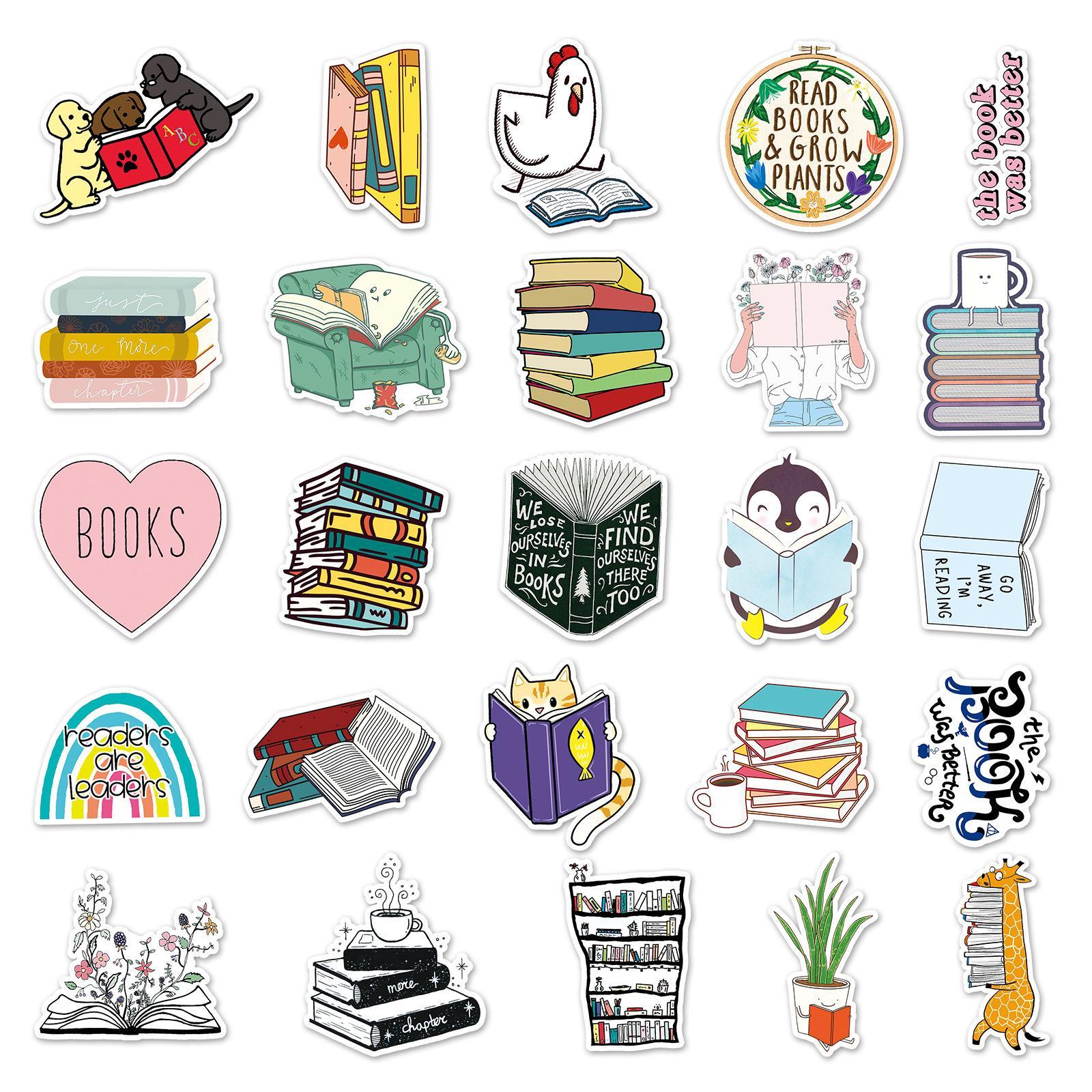 50pcs Book Pattern Water Cup Self-Adhesive Stickers, Waterproof Decorative Stickers For Scrapbooking For Student, Sticker Packs, Paper Book, Book Reading Stickers