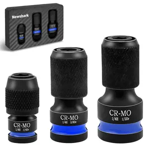 6pcs CR-MO Quick Release Stainless Steel Socket Adapter Set, 1/4 3/8 1/2 Inch Drive to 1/4 Hex Shank Converter, Impact Rated Drill Bit Holder for Impact Wrench