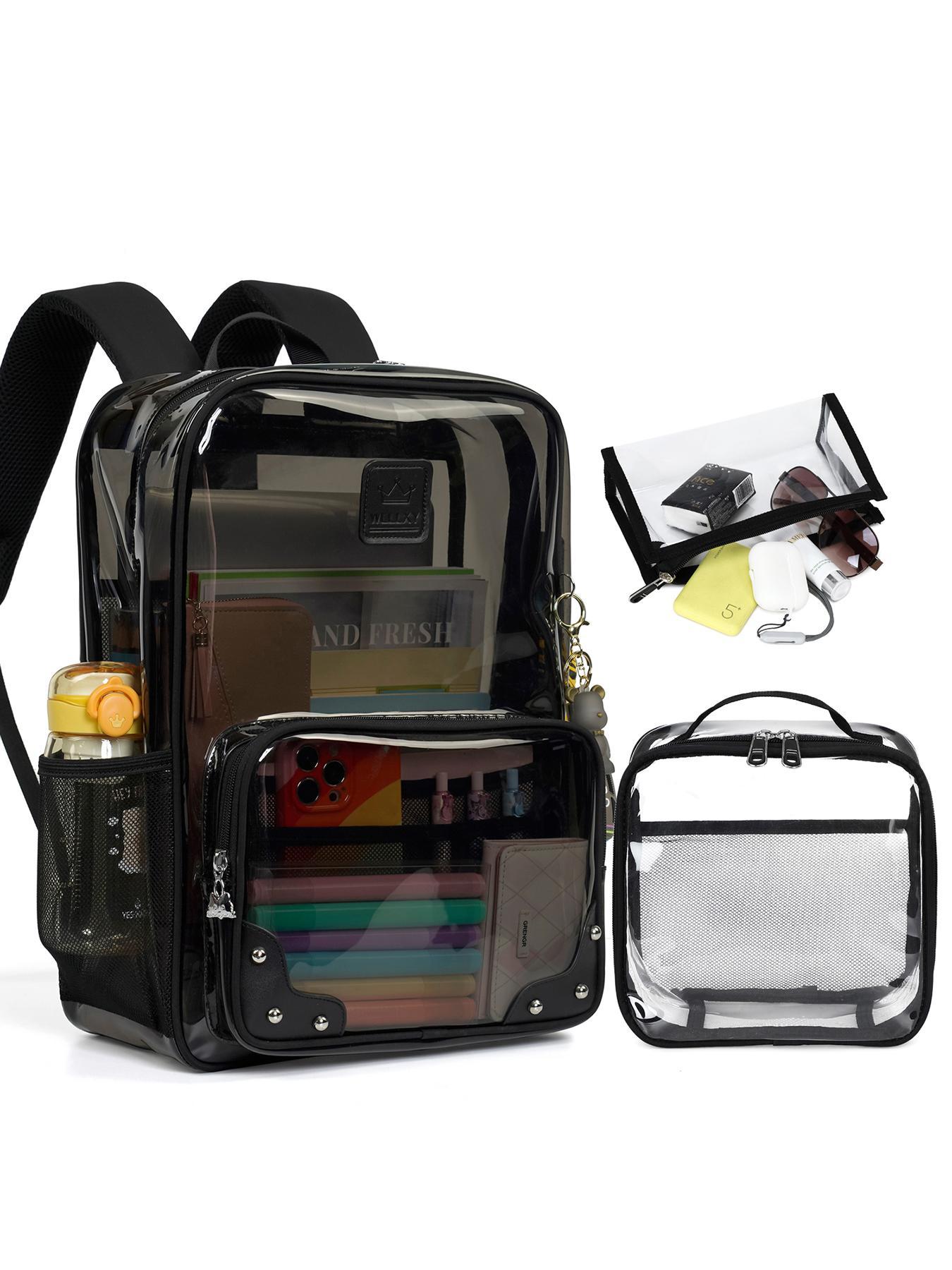 Clear Backpack with Lunch Bag & Pencil Case, Large Capacity Travel Backpack, Casual Sporty Backpack for Women & Men, Organized Daypack