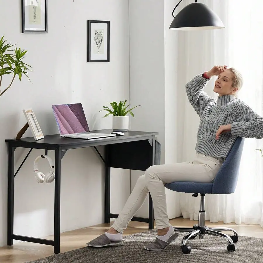 Computer Small Desk, Office 32 Inch Writing Work Study Kids Student Teacher Home Bedroom Table With Metal Frame Wood Tabletop