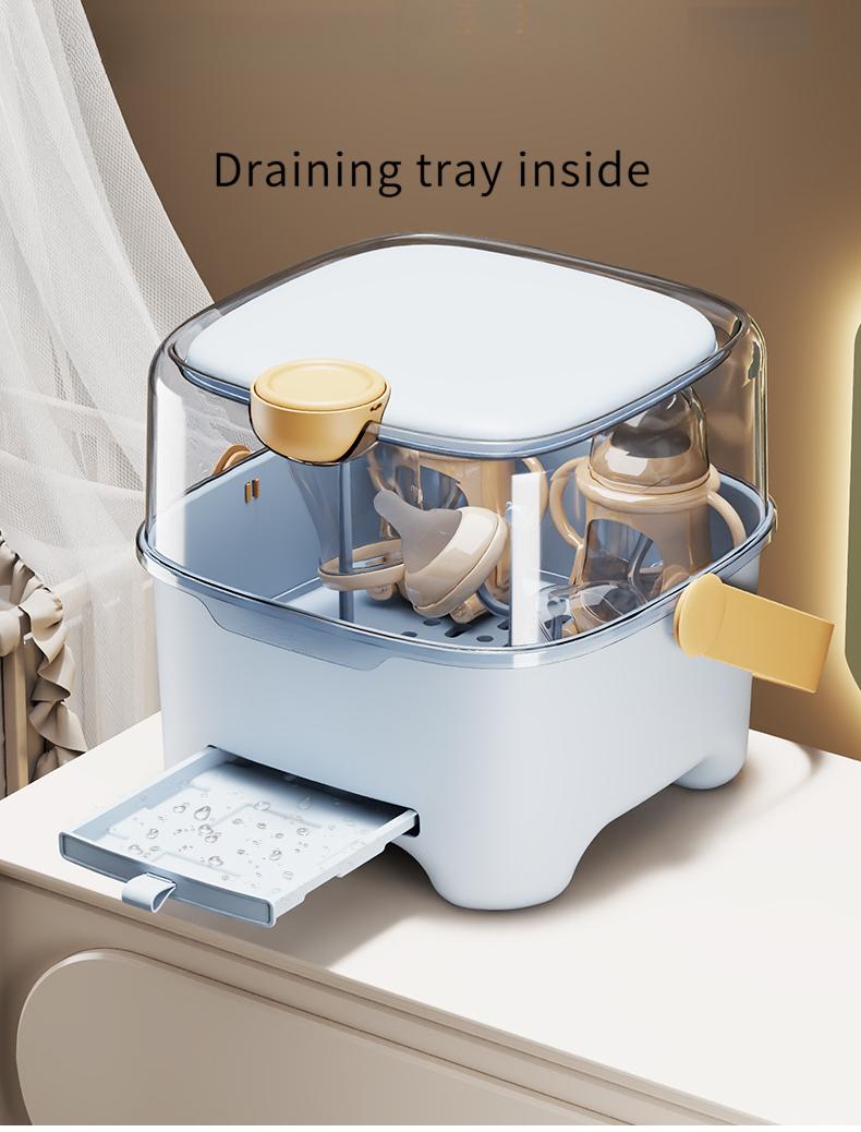 Portable Lid Baby Bottle Box Food Grade Material Dustproof Insectproof Baby Supplies Storage Box Draining Baby Bottle Box removable drip tray