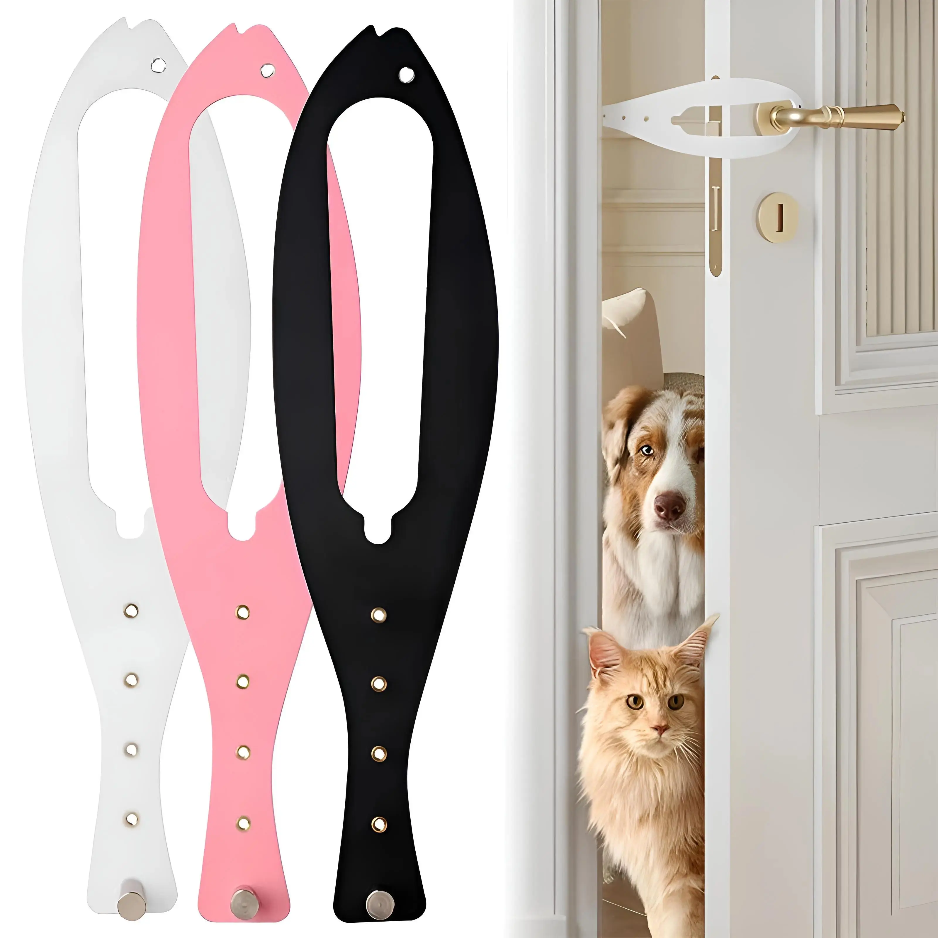 3 Pack Multi-Size Cat Door Latch Holder, 5 Adjustable Sizes Fits 2.5-6 Inch Width, Simple Install Pet Gate Alternative to Keep Dogs Out of Cat Litter Boxes and Pet Food