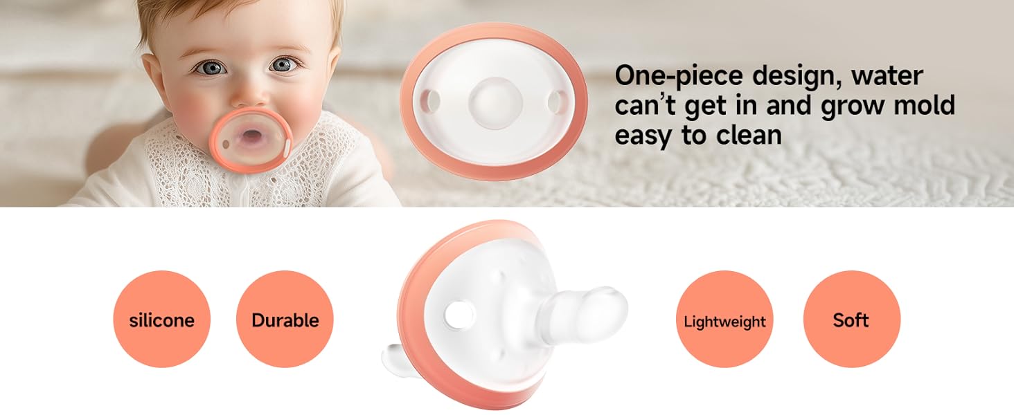 Baby Pacifiers 0-6 Months One-Piece Pacifiers 0-3 Months BPA-Free Lightweight Soft Silicone Newborn Pacifier for Breastfed Babies