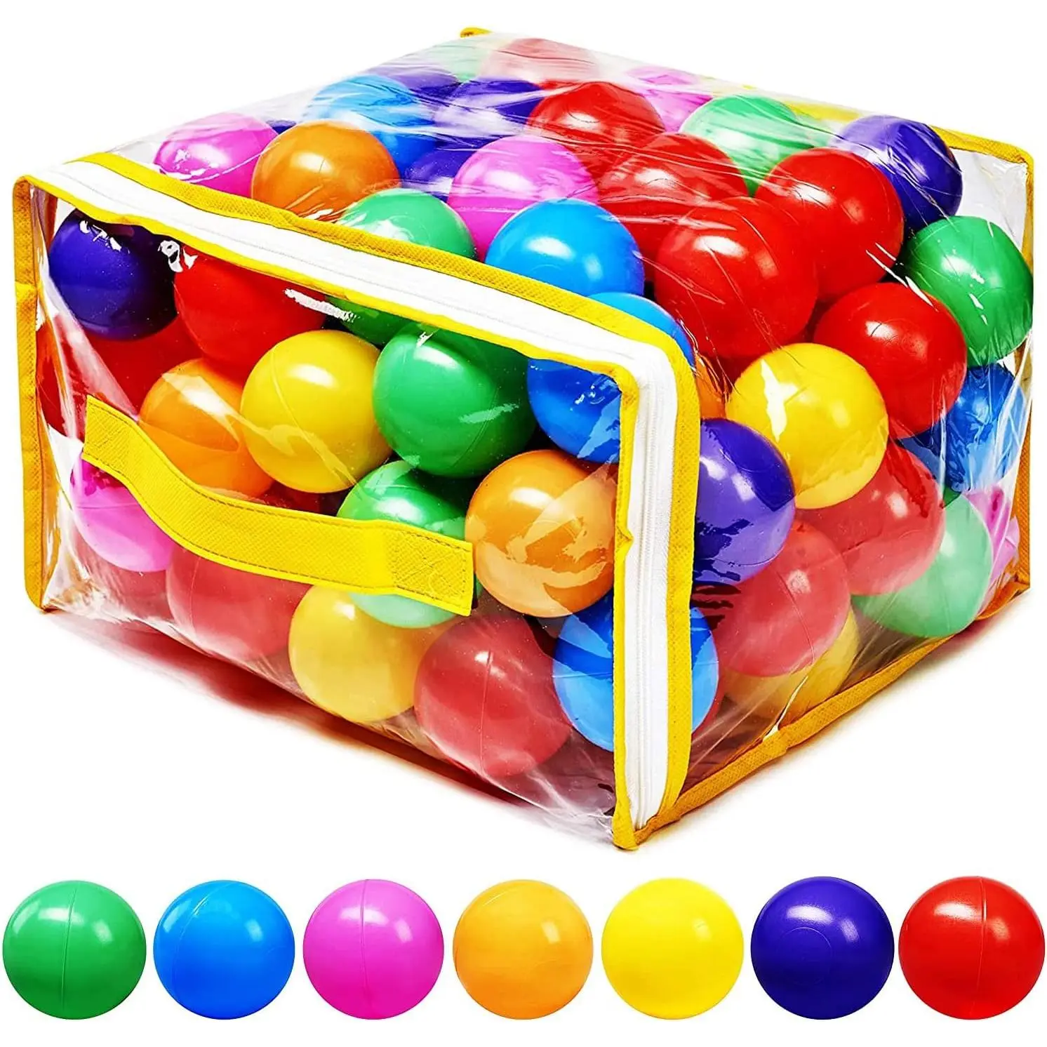 Ball Pit Balls Phthalate Free BPA Free Crush Proof Plastic - 7 Bright Colors in Reusable Play Toys  Kids with Storage Bag