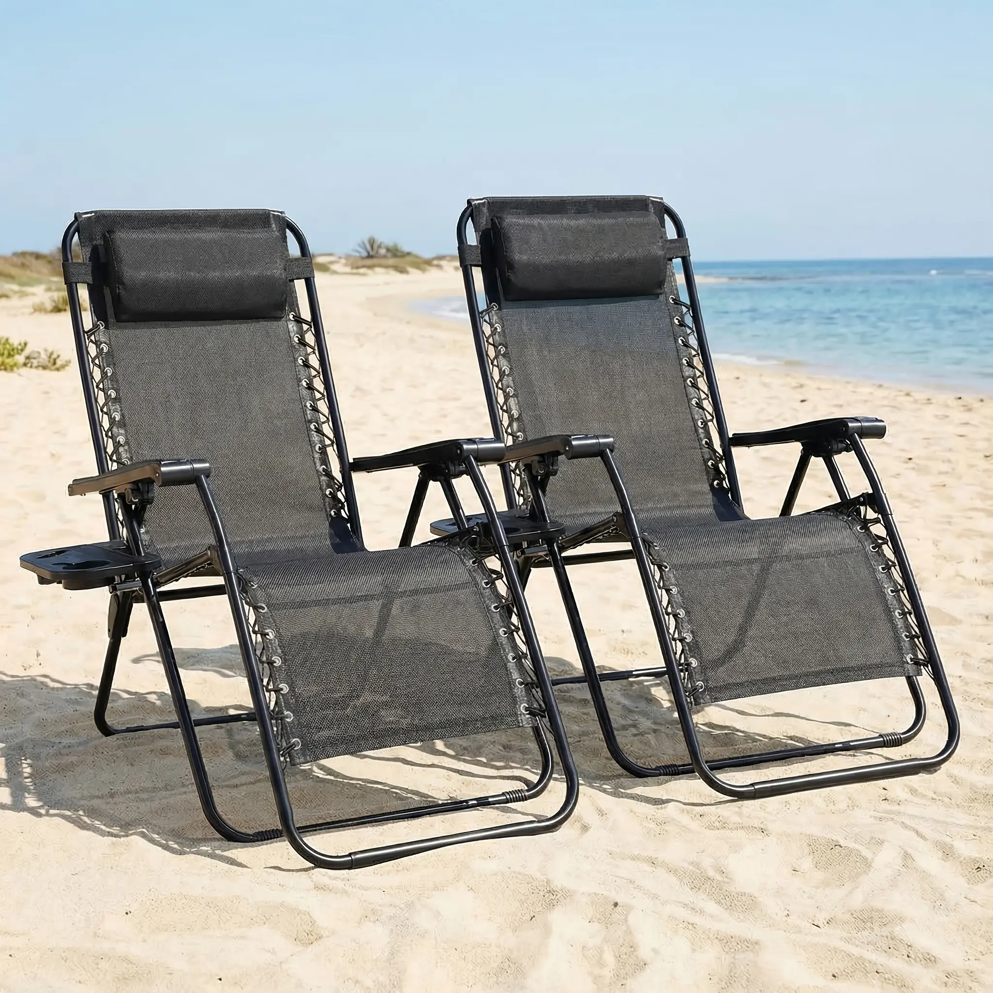 1/2Pack Zero Gravity Lounge Chairs For Outdoor Patio And Poolside With Pillows And Cup Holders - Foldable, Space-saving, Easy To Carry, Outdoor Camping Chair, Suitable For Beach, Grass, Wild Camping