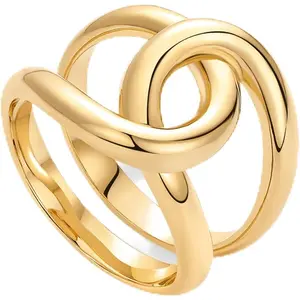Gold Plated Chunky Interlock Statement Ring for Women | Interloop Band Thick Link Stackable Rings