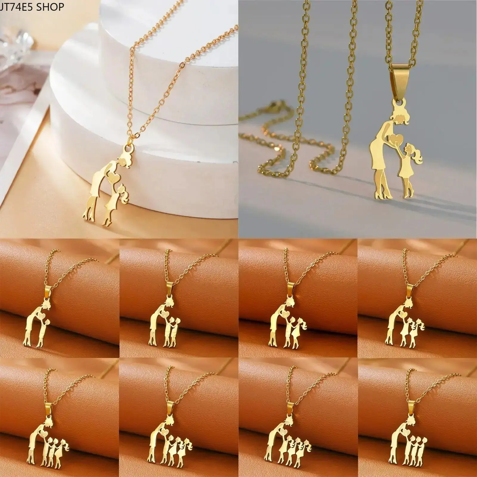 Matching Family Stainless Steel Silver Tone Necklace Set for Mom Daughter Son, Stylish Durable Family Bond Jewelry, Heartfelt Keepsake Suitable for Mother’s Day Birthday Holiday Gifting