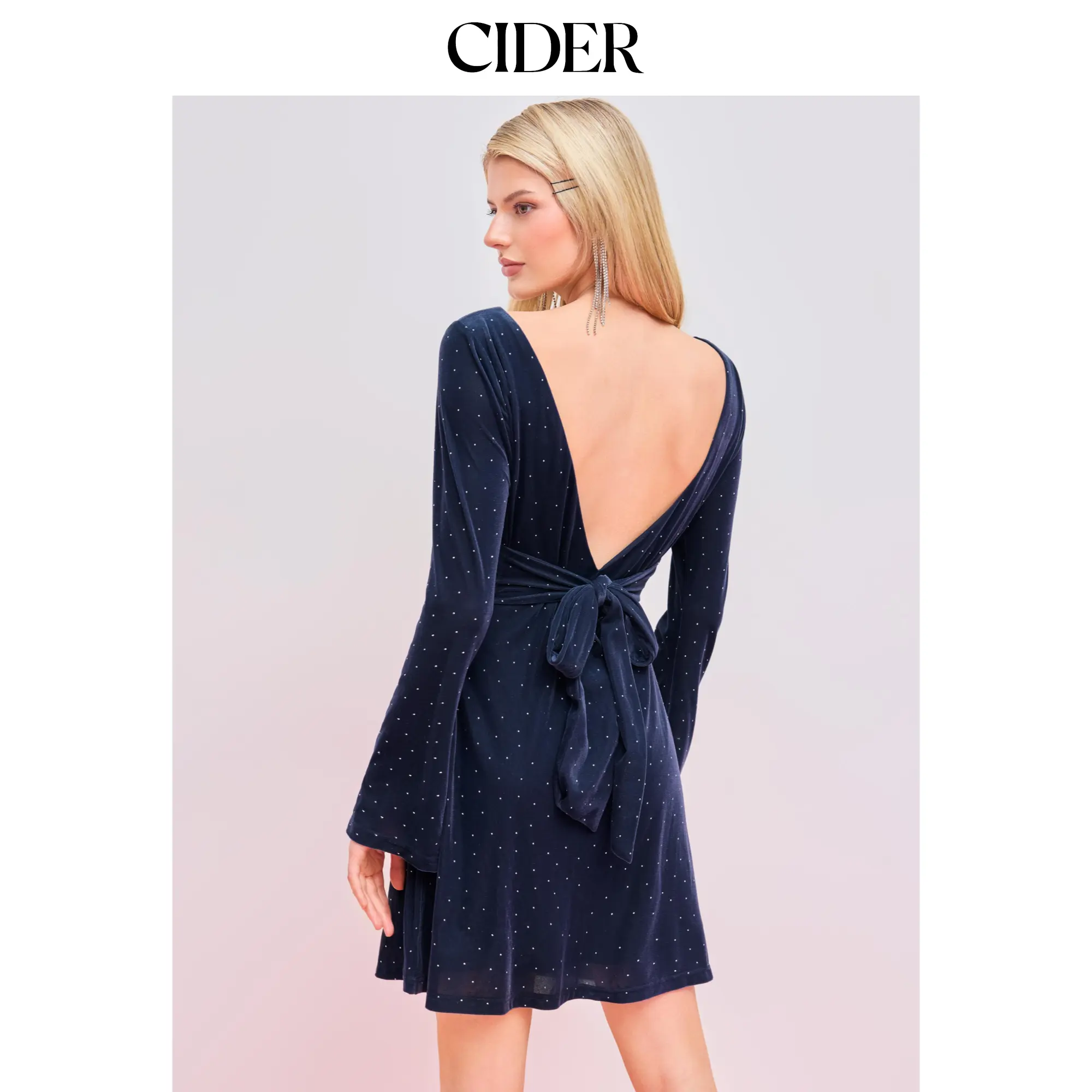 Cider [size 0-10] Velvet Boat Neck Rhinestone Ruched Tie BackMini Dress SummerFinds