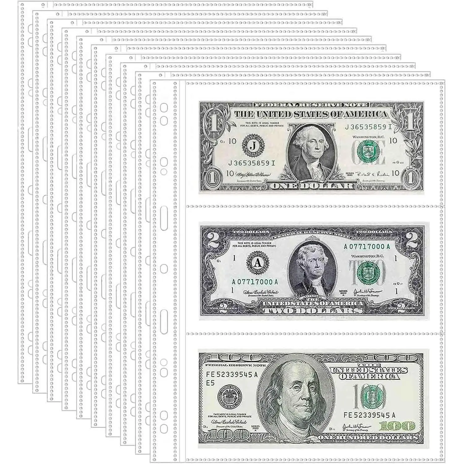 20 Sheets 120 Pockets  Sleeves  Collection Supplies Page |  Collecting Page with 11 Hole  Binder Sleeves for , Bills and Banknotes,  Collection Album
