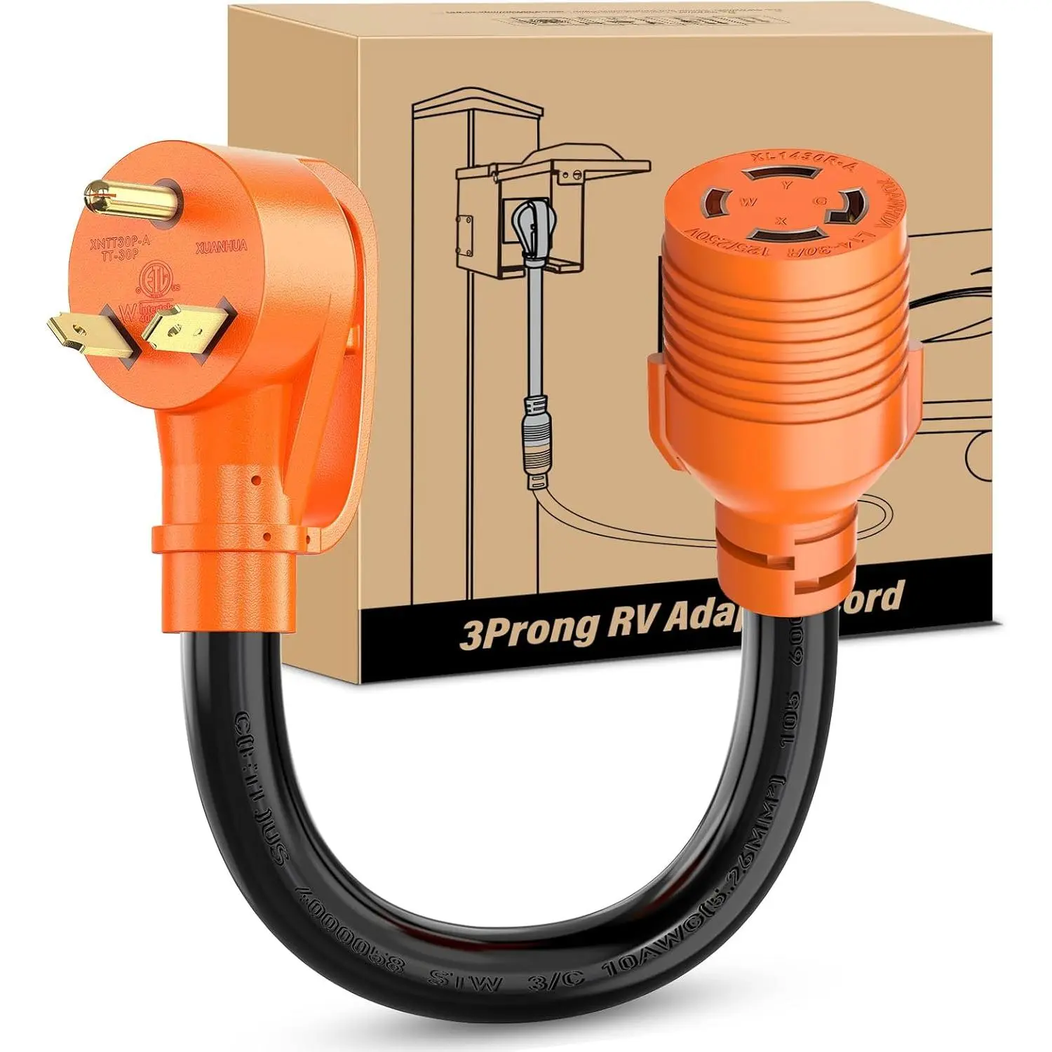 Nilight RV Generator Adapter Cord NEMA TT-30P to L14-30R 30 Amp 3 to 4 Prong Generator Transfer Switch Adapter Twist Lock Female Plug Pure Copper Heavy Duty STW 10 AWG ETL Listed