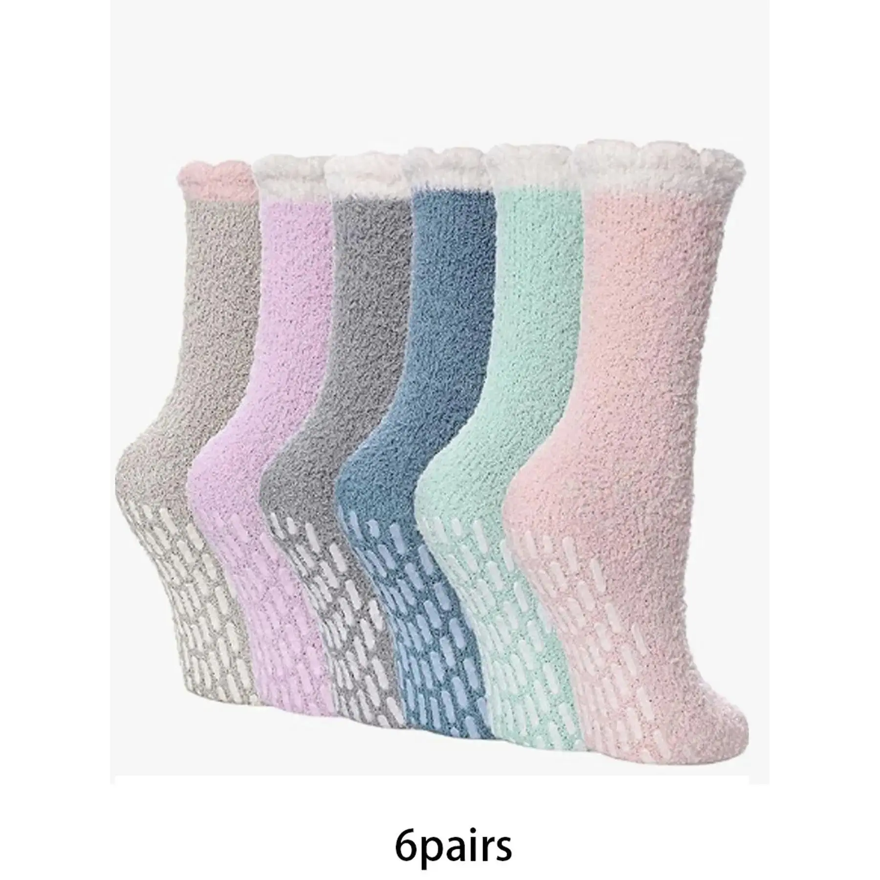 6pairs Plush Coral Fleece Ombre Mid Tube Socks with Anti Slip Silicone At The Bottom, Comfortable and Casual Couple Socks Suitable for Daily Home Wear in Winter. Womenswear Socks Non Slip Socks