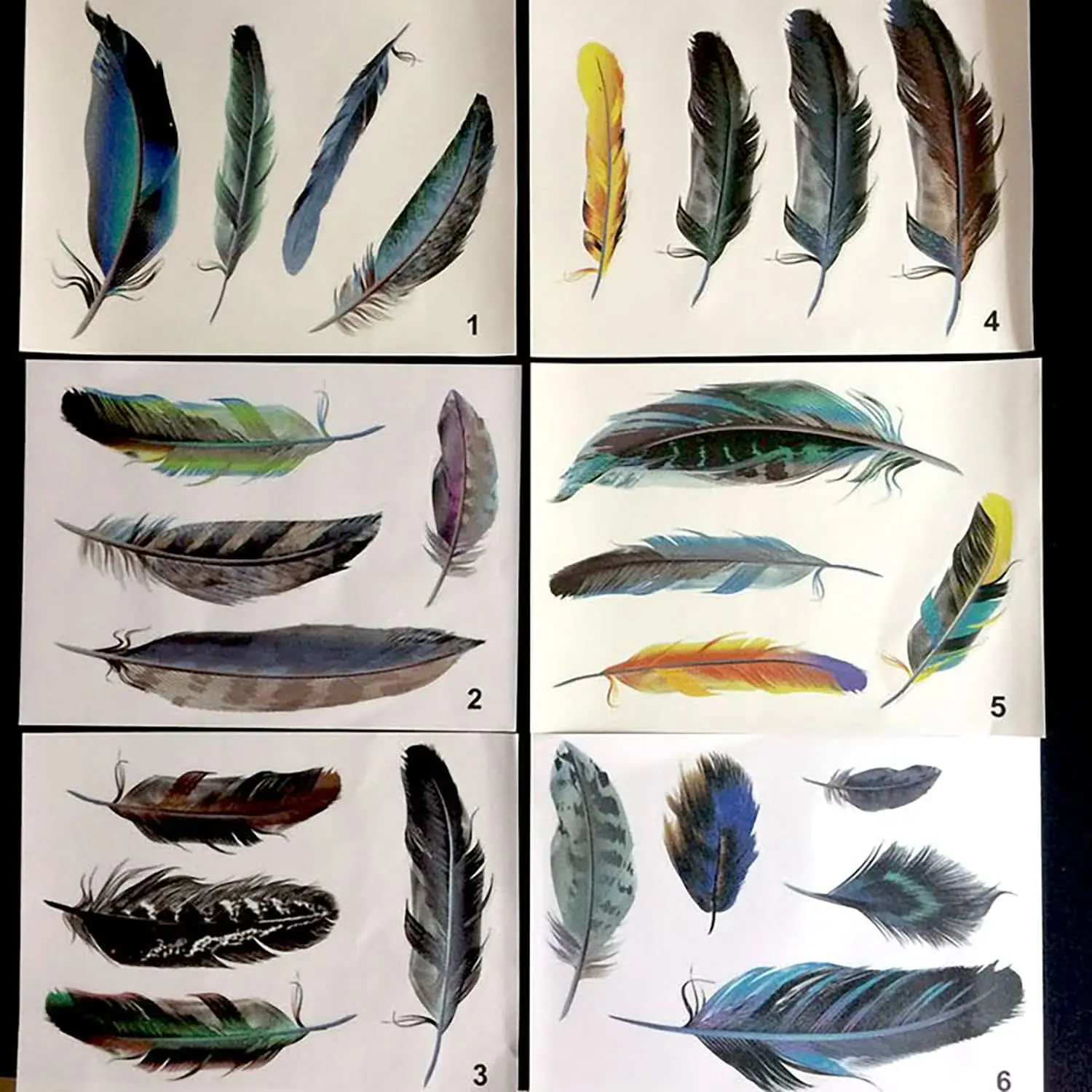 6 Pcs 3D Feather Stickers Plumage Decals Decorations  Car Door Handle Hub Bumper Rearview Mirror Scratches