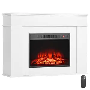 VEVOR 43 inch Freestanding Fireplaces, 1500W 5120BTU Fake Electric Fireplace Stove Heater with Mantel, Overheating Protection, Adjustable Flames,Timer, Remote, for Living Room,Bedroom,White